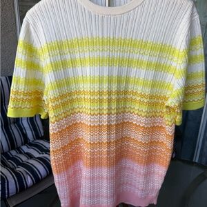 Muran, large  Striped lightweight Knit Top in Yellow, Orange & Pink